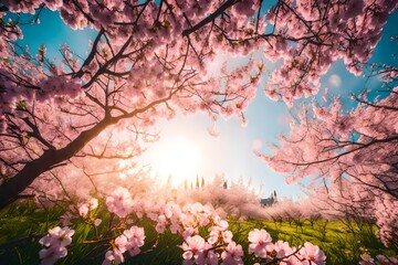 Obraz na płótnie Canvas Spring border or background art with pink blossom