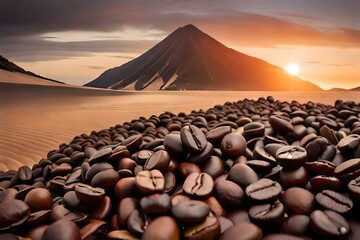 coffee beans in the mountains, ai generated