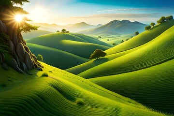 landscape with mountains and blue sky, ai generated