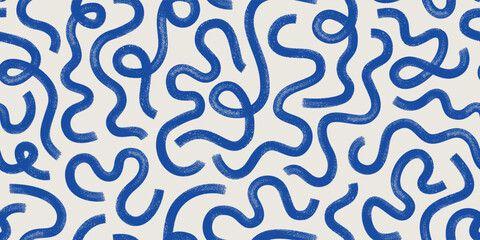 Brush, marker drawn bold doodle lines seamless pattern. Abstract modern geometric wavy ornament background - obrazy, fototapety, plakaty
