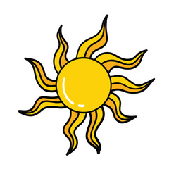 Hand Drawn Vector Sun Isolated on White Background Creative Doodle Style Outline Sun Rays. Cool Hand Drawn Cartoon Sun. Summer Time Design Element. Vector Sun Sticker Design for Website or Print
