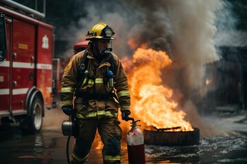 firefighters with extinguisher