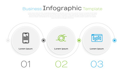 Set line Mobile with graph, Pie chart infographic and Browser stocks market. Business infographic template. Vector