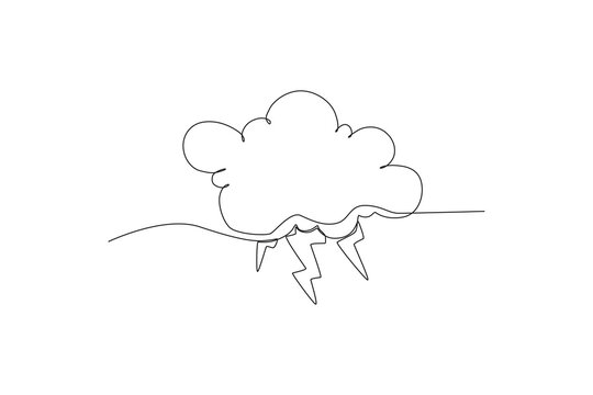 A cloud and lightning. Hurricane one-line drawing