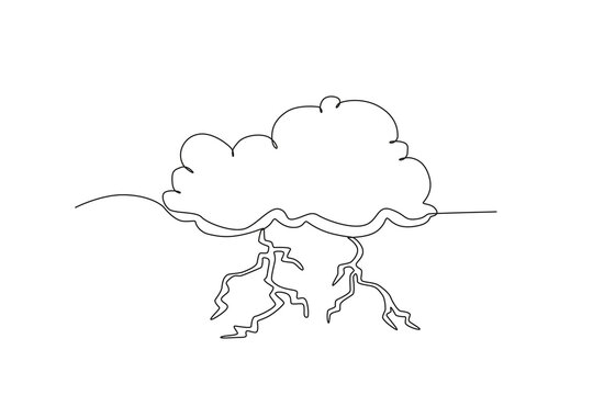 Clouds and lightning struck. Hurricane one-line drawing