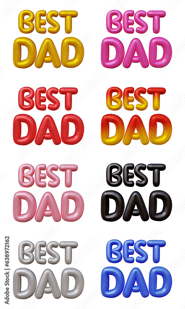 Poster set of best dad text isolated on transparent background in 3d rendering for fathers day concept.