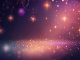 Blurred christmas background with sparkles, stars, shiny garland, illumination, decorations. Copyspace for new year greeeting card, postcard.