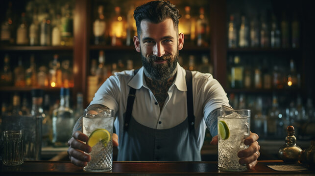 Portrait Of A Bartender At The Bar Photo