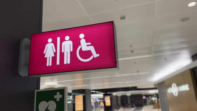 Toilet restroom sign form male, female and disabilities on airport, train, bus station