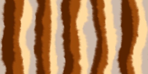 Striped animal skin pattern. Blurred background with brown, beige and gray stripes. Watercolor waves. Abstract blurred pattern with curved stripes.