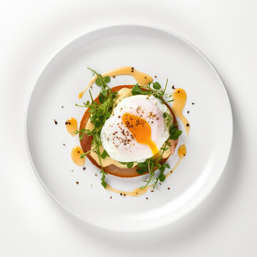 Benedict New Zealand Dish On A White Plate, On A White Background Directly Above View