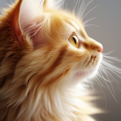 Close-up portrait of a beautiful ginger cat. Shallow depth of field. a red kitten on a Gray background.