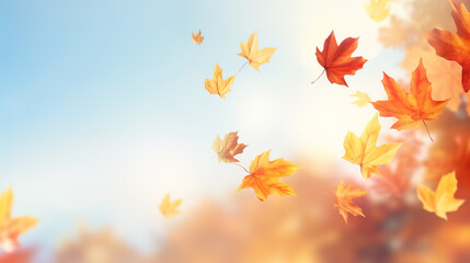 Autumn leaves are flying background - obrazy, fototapety, plakaty
