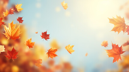 Naklejka na ściany i meble Autumn leaves are flying background