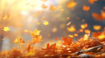 Naklejka na ściany i meble Autumn leaves are flying background