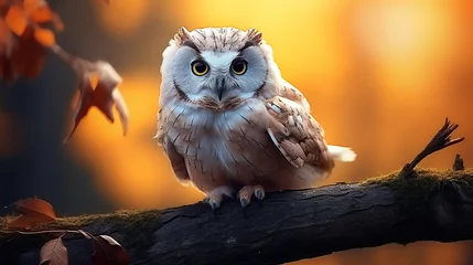 Gordijnen Owl Amidst the Autumn Park. Owl's Presence in the Autumn Forest © coco