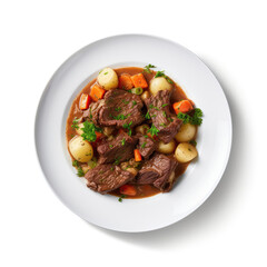 Swiss Stew Swiss Dish On A White Plate, On A White Background Directly Above View