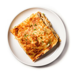 Murtabak Saudi Arabian Dish On A White Plate, On A White Background Directly Above View