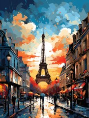 Acrylic Painting, vintage Paris
cityscape with Eiffel Tower as a
focal point