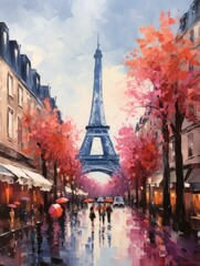 Acrylic Painting, vintage Paris
cityscape with Eiffel Tower as a
focal point