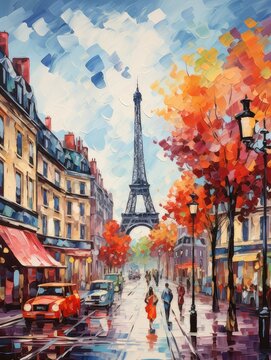 Acrylic Painting, vintage Paris
cityscape with Eiffel Tower as a
focal point