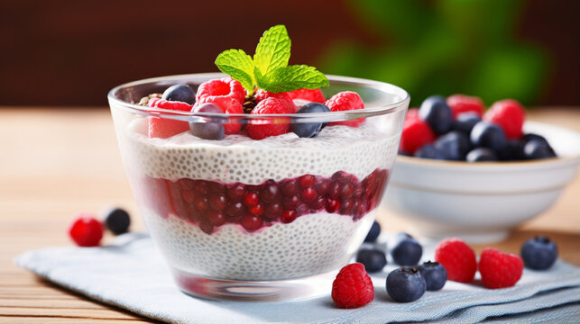 Healthy breakfast or morning with chia seeds vanilla, generative ai