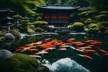 Serene Japanese Zen Garden with Koi Pond