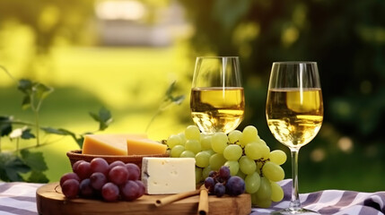 Fototapeta premium Pairing Cheese, Grapes, and White Wine in Perfect Harmony