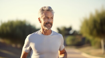 Obraz premium A middle-aged man on a morning walk. Generative AI
