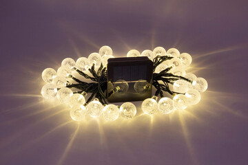 LED string lights. Party holiday christmas decoration lights. Close up christmas LED lighting