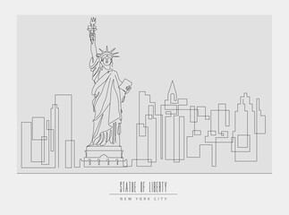 Line drawing of the Statue of Liberty in New York with the city in the background. Minimalistic drawing, sketch.
Sights, architecture.