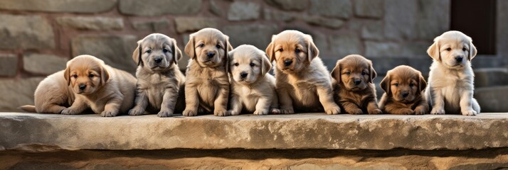 Puppies on stone steps. Generative AI