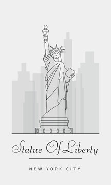 Line drawing of the Statue of Liberty in New York with the city in the background. Minimalistic drawing, sketch.
Sights, architecture.
