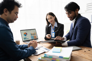 Business people meeting, Co investment discussion ideas concept. Board of directors planning project, considering business offer, sharing ideas for Business report