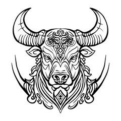 Beautiful line art filigree zodiac . Black sign on white background.Elegant jewelry tattoo.Engraved horoscope symbol.Doodle mystic drawing taurus.Bull line work.