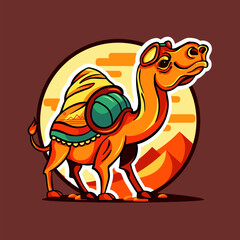 A sticker template of camel cartoon character illustration.Camel label.Camel logo. Camel character vector illustration.