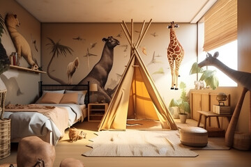 African style interior of children room.