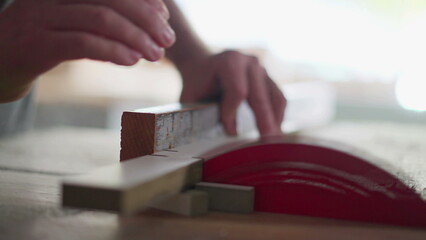 Detail of Sawing Machine at Work, Trimming Wood in Carpentry Workshop