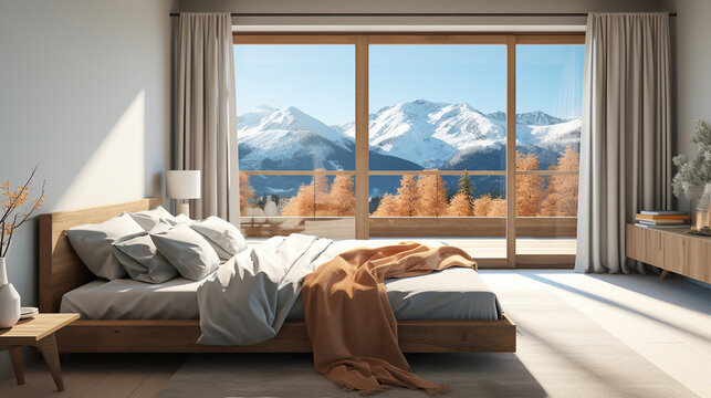 Elegance in Simplicity. Minimalist Bedroom Retreat with Mountain View