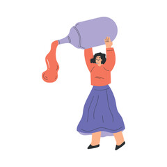 Fastfood with Woman Character Hold Big Sauce Bottle Vector Illustration