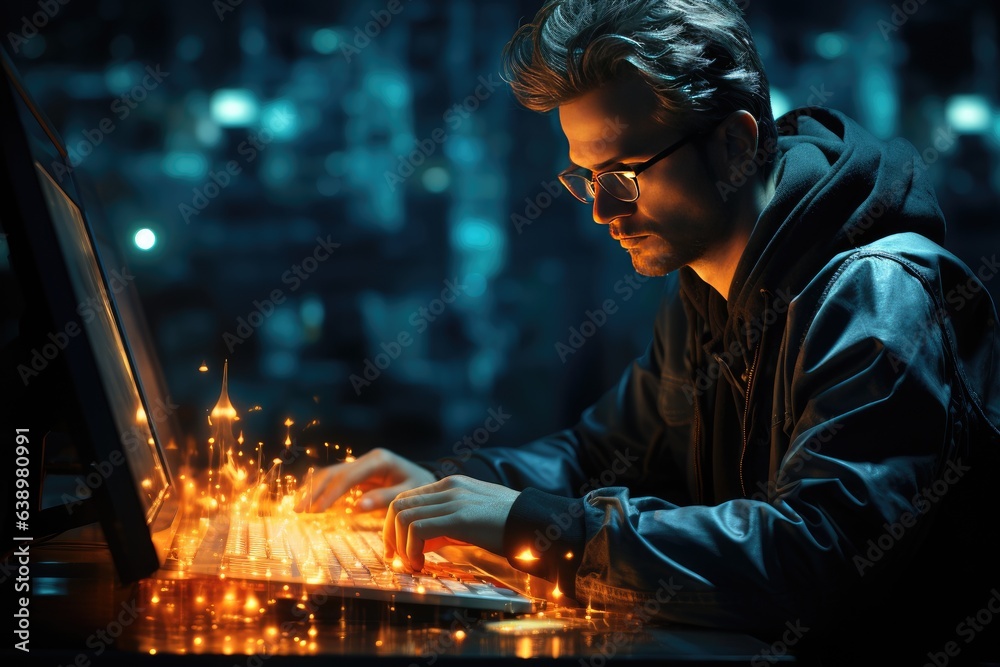 Wall mural portrait of a programmer in the modern computer world