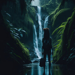 Fototapeta premium Majestic jungle rainforest Bali waterfall adventure painting print wallpaper 