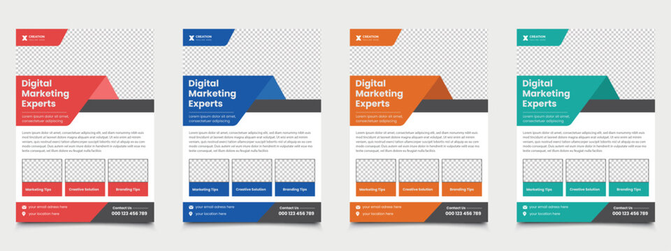 Corporate business flyer template design set, a bundle of 4 templates of different colors a4 flyer template, Digital marketing experts flyer design bundle, vector illustration template in A4 size