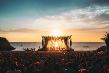 Crowd of people at the concert, beach scene - obrazy, fototapety, plakaty