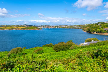 View from Charles Fort of the River Bandon with the cities of Kinsale and Scilly in view on a sunny summer day, in Cork County, Ireland.