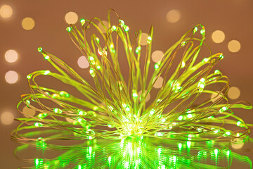 LED string lights. Party holiday christmas decoration lights. Close up christmas LED lighting