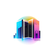 ai generated illustration of modern  server tower with rgb lighting elements.