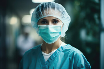 Portrait of successful female doctor in hospital before surgery