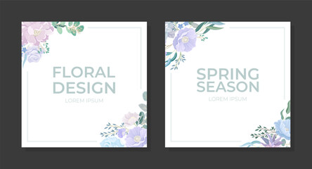 Fototapeta na wymiar Blue Flowers Spring Season Design with Blooming Flora Composition Vector Template