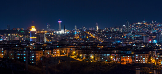 Ankara Wonderful night view long exposure where the Atakule located in Cankaya	 - obrazy, fototapety, plakaty